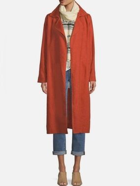 Eileen Fisher 100% Organic Linen Orange Lagonlook Open-Front Trench Coat.Size PM